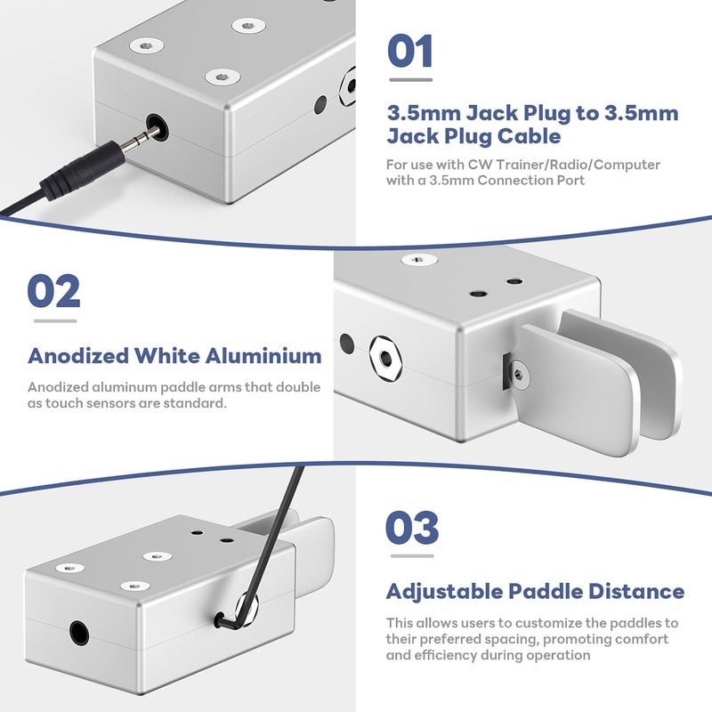Putikeeg Tumd CW Paddle CW Key Handheld Tapper Key Modern Morse Double Foot (Silver) - Image 3